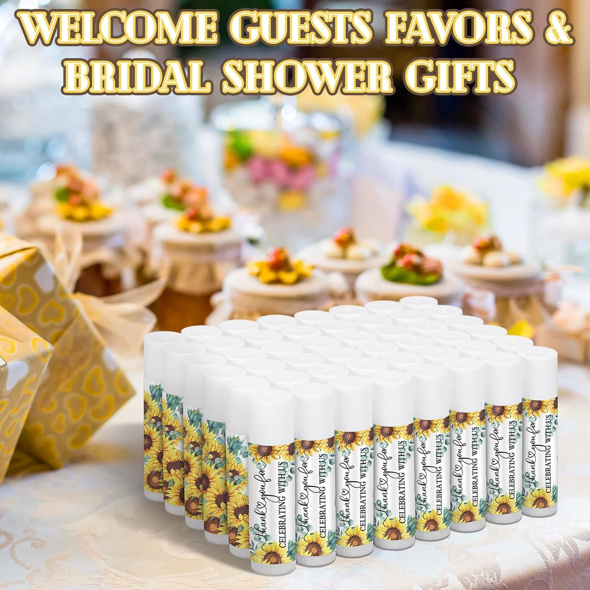 50 Pcs Sunflower Wedding Bridal Shower Gifts Bulk Floral Lip Balm Baby Shower Party Favors Thank