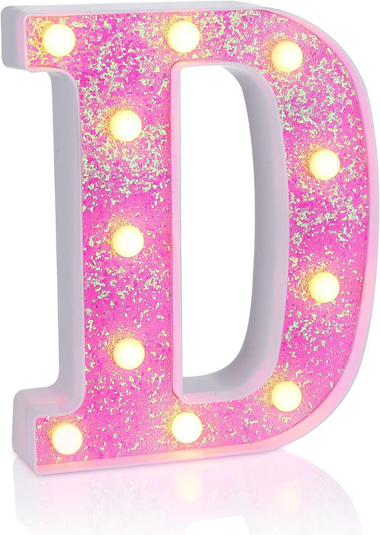 Foaky Pink Light up Letters，Pink Party Decorations,Girls Room Decor,Glitter Light Up
