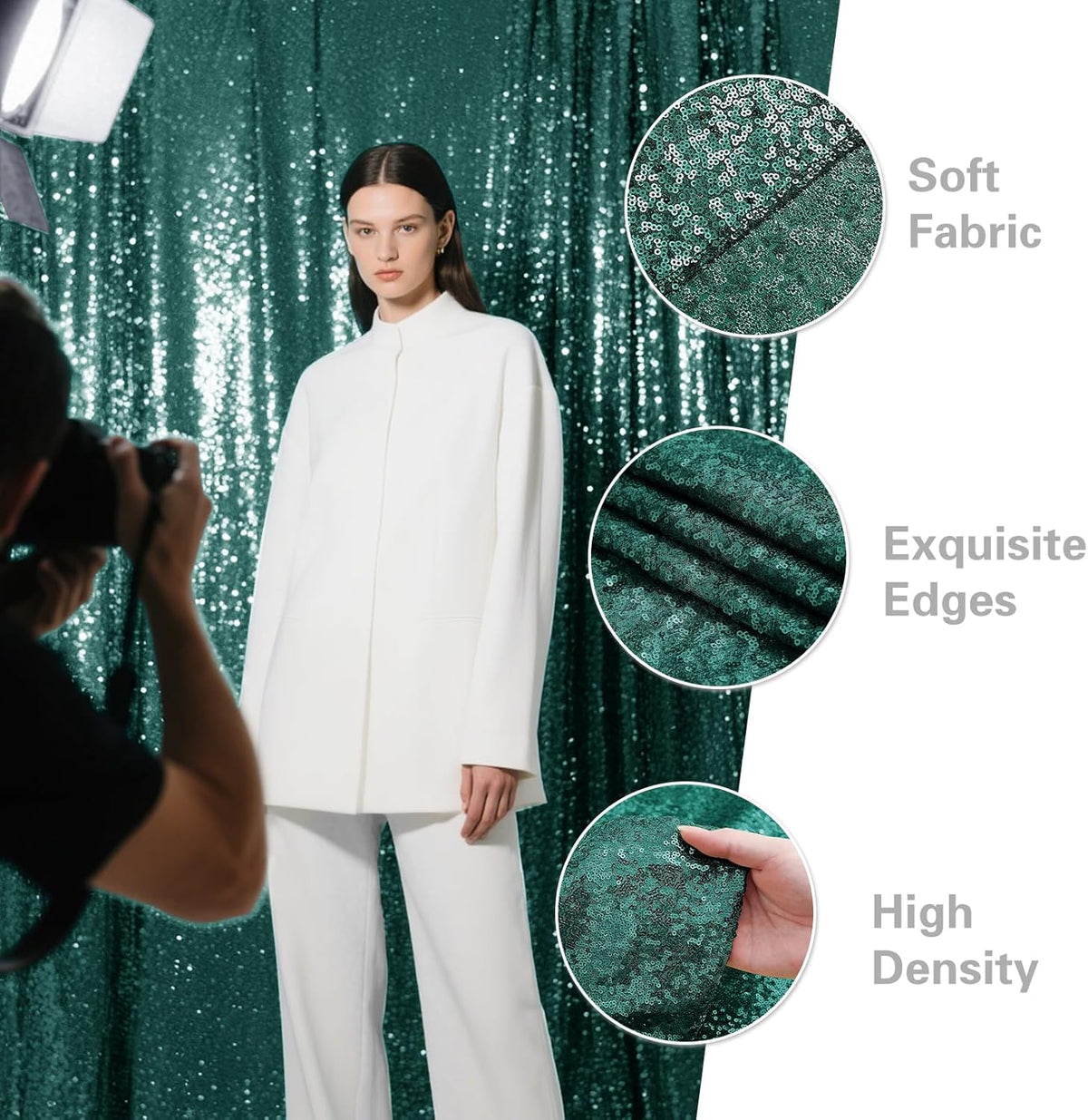 Dark Green Sequin Backdrop Curtain 4 Pieces 2FTx8FT Glitter Photography Backdrop for Party Wedding
