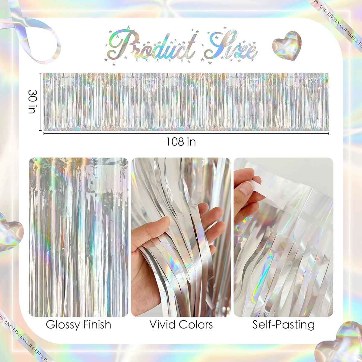 2 Pack Laser Silver Table Skirts, 29x108" Metallic Foil Tinsel Fringe Table Skirts for Rectangle
