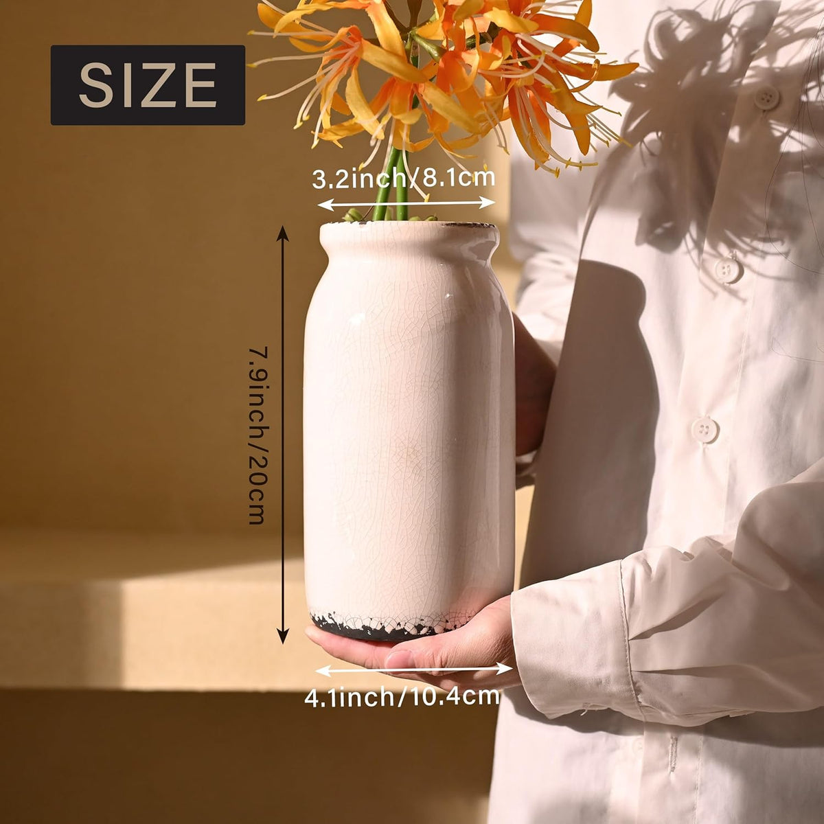 VICTOR & TERESA Rustic White Vase for Home Decor, Ceramic Vases for Flowers, Modern Farmhouse