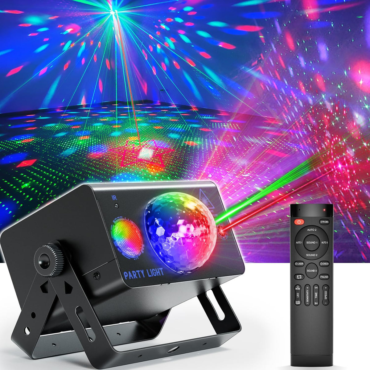 Disco Ball Light Party Lights, LED Sound Activated DJ Disco Light Stage Lights with Remote Control