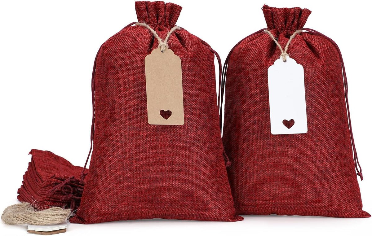 Tapleap Burlap Bags with Drawstring - 10Pcs 8x12 Red Gift Sacks for Wrapping Halloween Favors