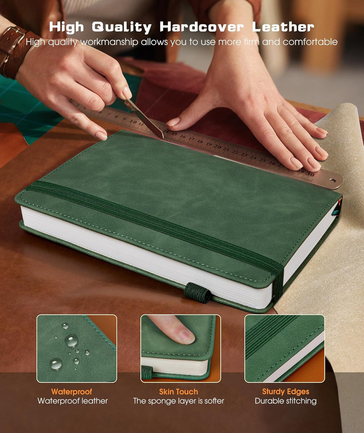 Lined Journal Notebook for Women Men, 256 Numbered Pages Hardcover Leather Journals for Writing, A5