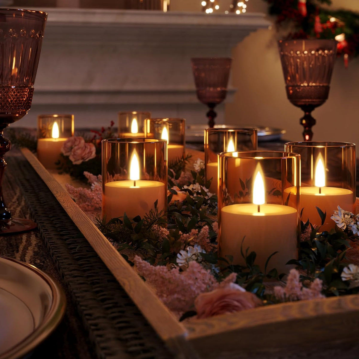 12Pack Flickering Flameless LED Candles with Timer, Battery Powered - Small Pillar & Votive