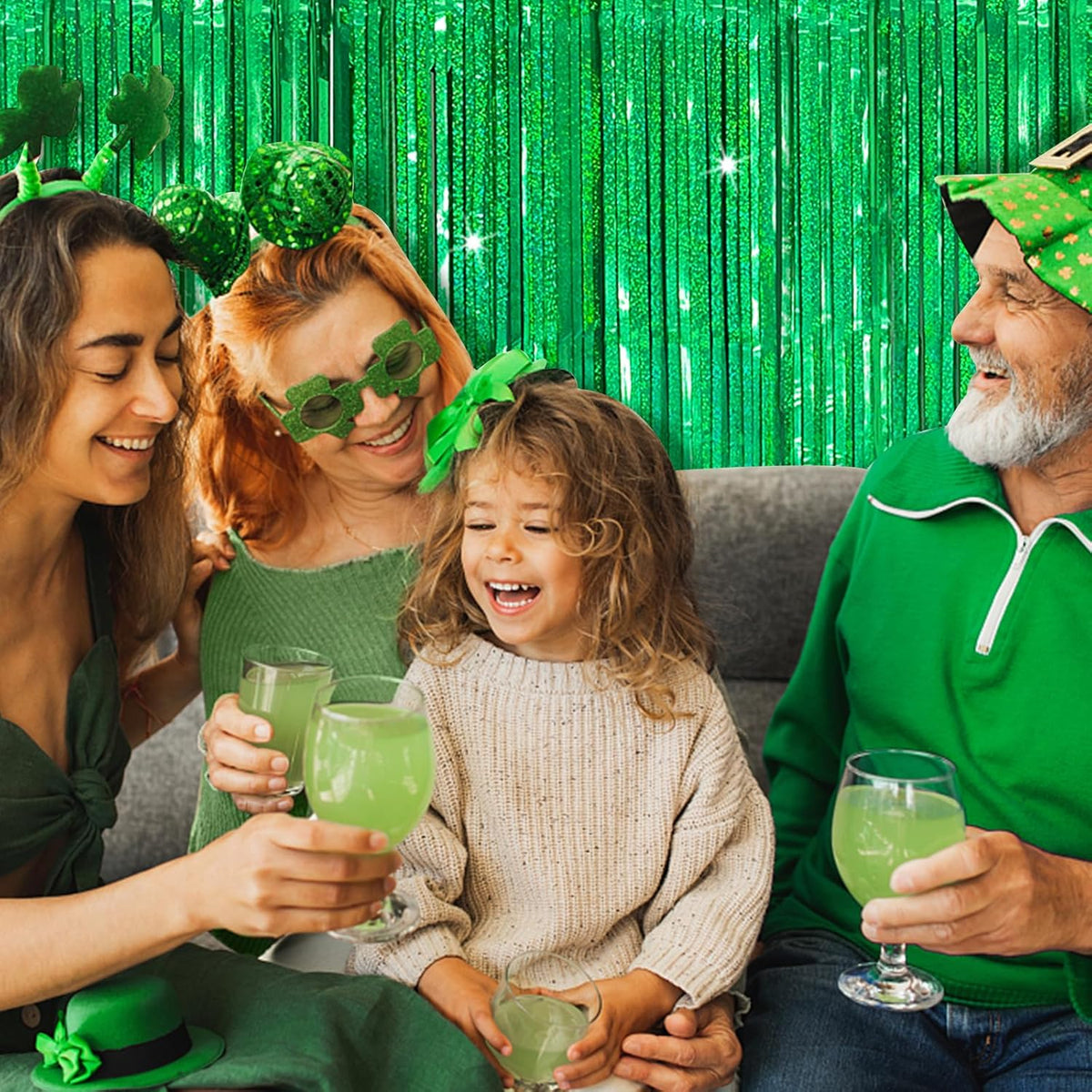 Tinsel Curtain Party Backdrop Green Birthday Decorations 10 Packs Glitter Foil Fringe Curtain Party