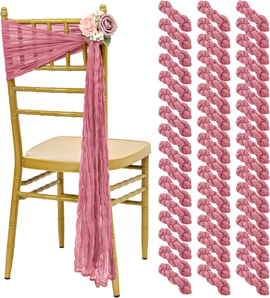 50 PCS Cheesecloth Chair Sashes, Bows Designed ChairSashes, 15.7x108 inch Chair Sashes for Aisle