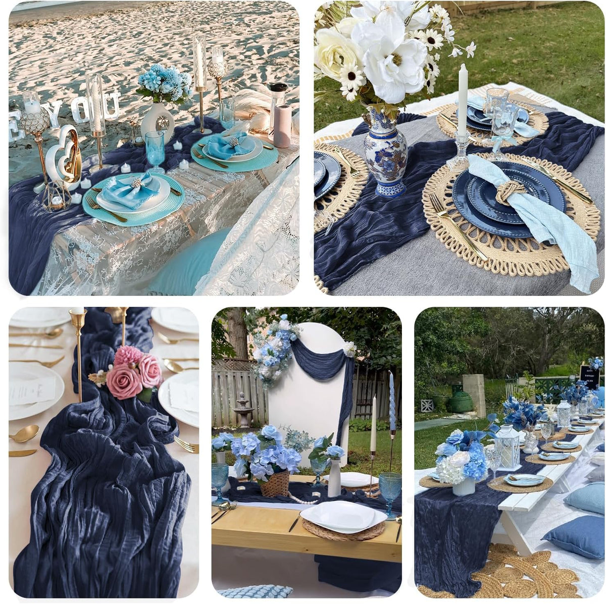 6 Pack Navy Blue Cheesecloth Table Runner Summer 10FT Sheer Navy Cheese Cloth Table Runners Boho