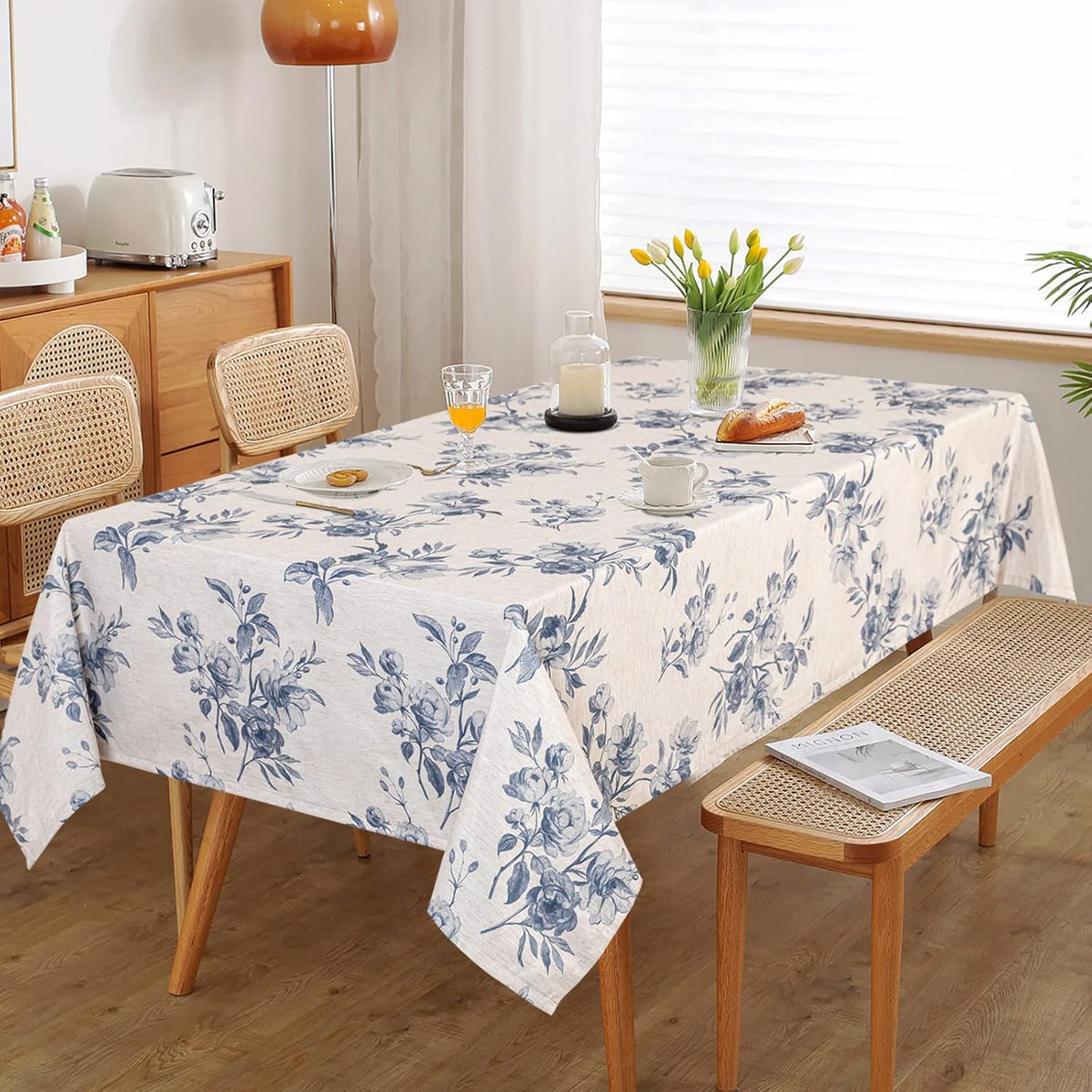 MYSKY HOME Rectangle Tablecloth 60x120 Inches, Linen Farmhouse Tablecloths Waterproof Decorative