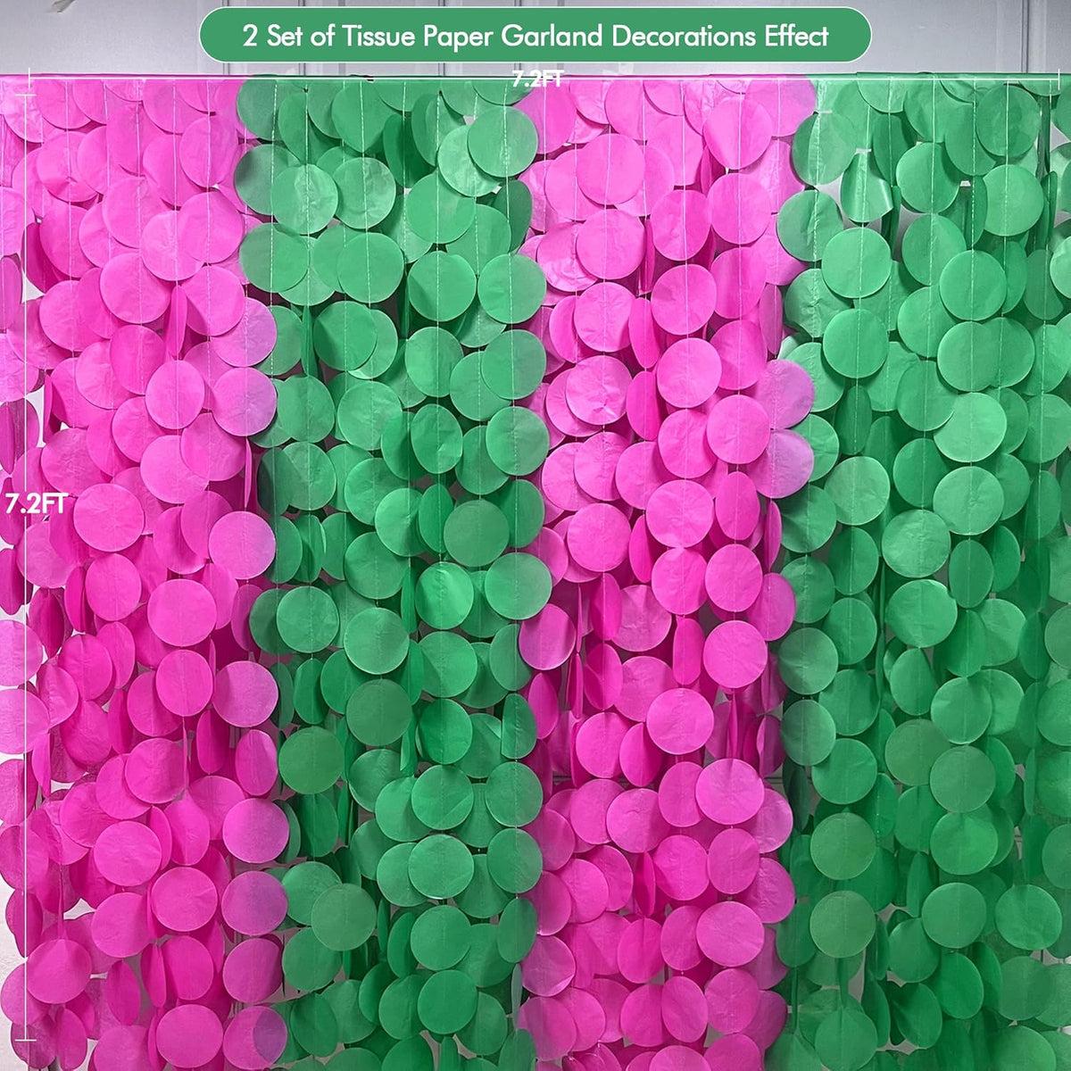 205 Ft Hot Pink and Green Party Decorations Circle Dot Backdrop Garland Tissue Paper Polka Dots