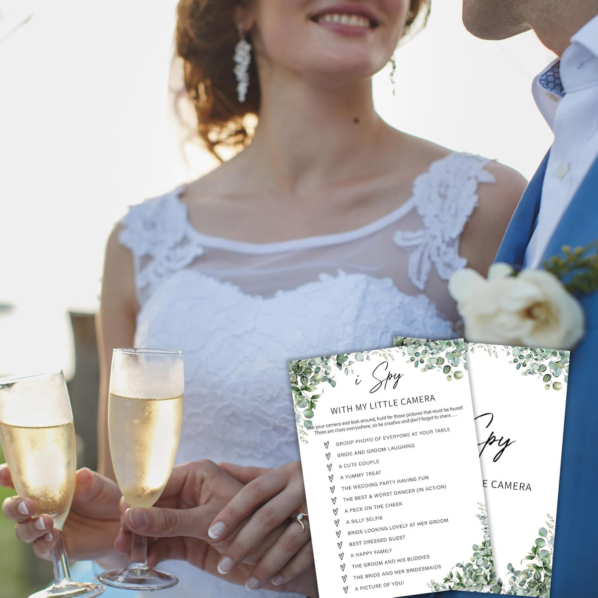 Eucalyptus Bridal Shower Game Cards - I Spy With My Little Camera, Wedding Engagement Bachelorette