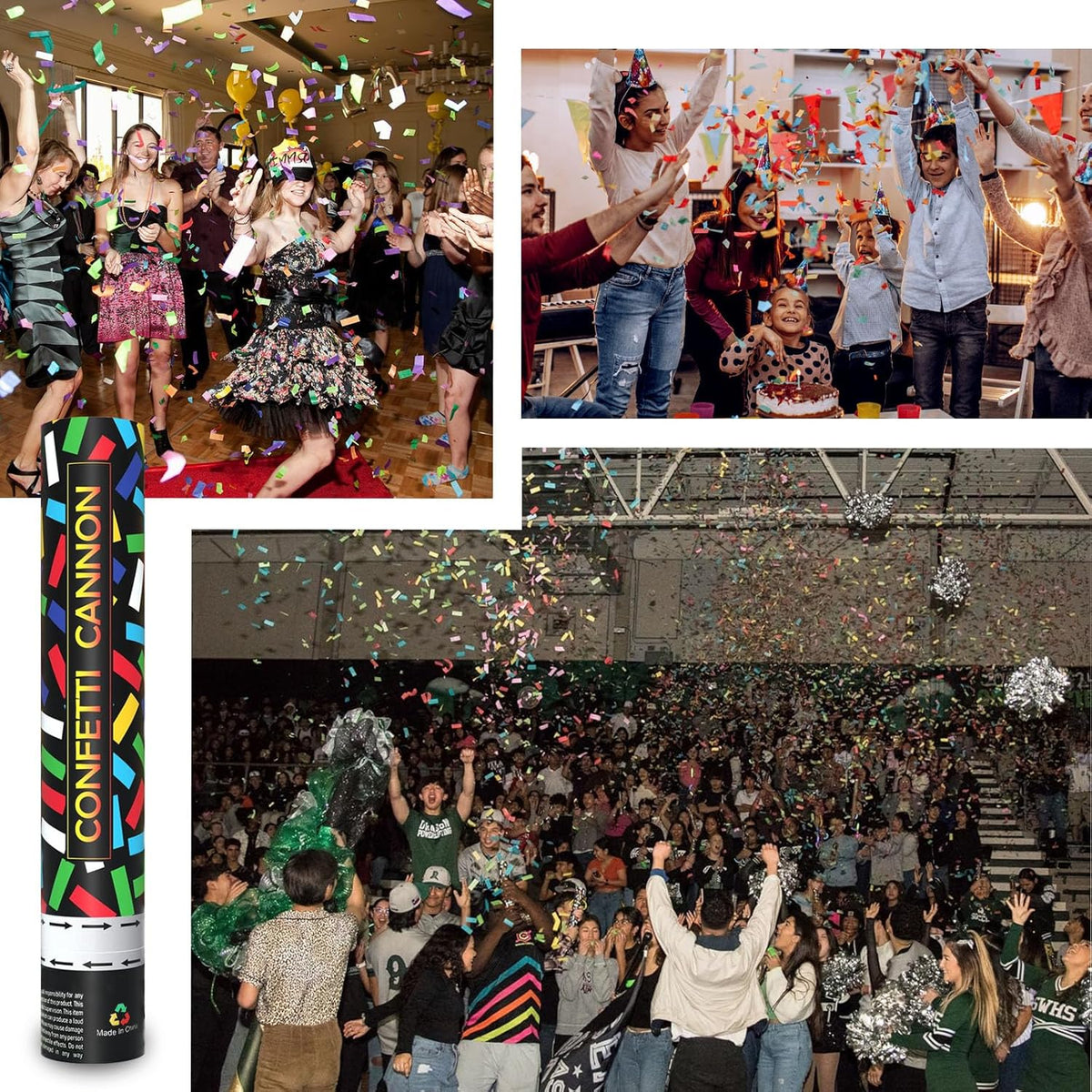 6 Pack Colorful Confetti Poppers, 12 Inch Biodegradable Confetti Cannon Party Poppers Shooters for