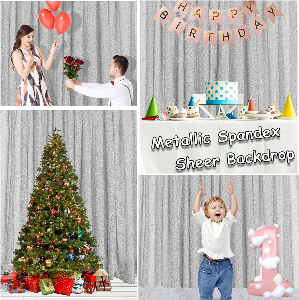10FT x10FT Silver Metallic Spandex Backdrop, 1 Panel Glitter Sheer Photography Background, Stretchy