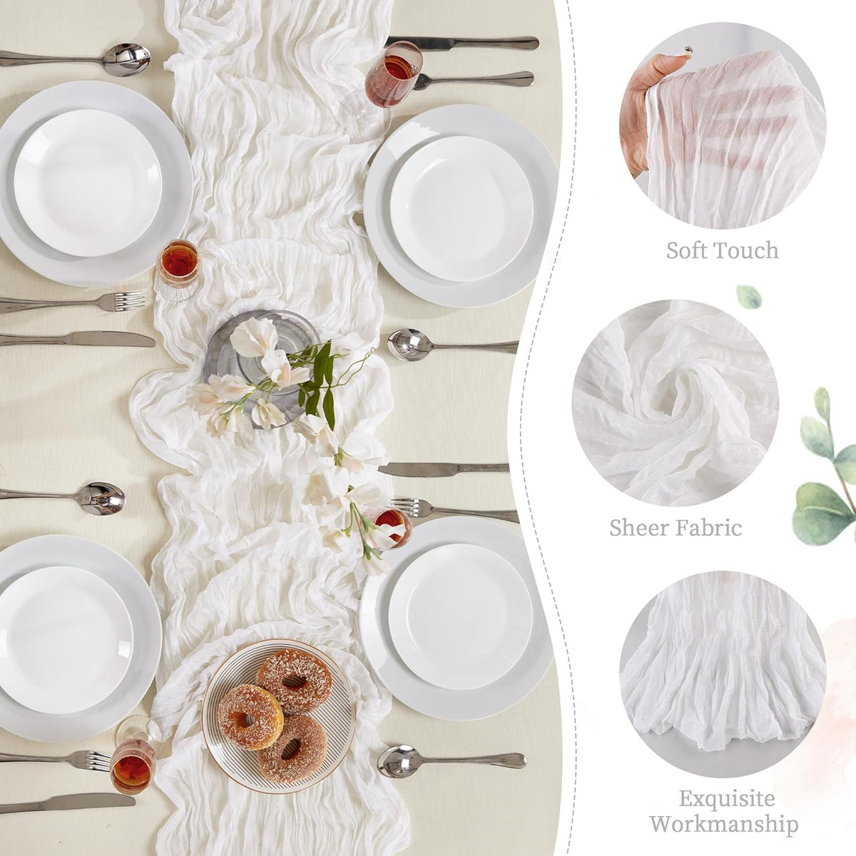 6 Pack White Cheesecloth Table Runner 10FT Long Boho Gauze Table Runner Rustic Sheer Runner for