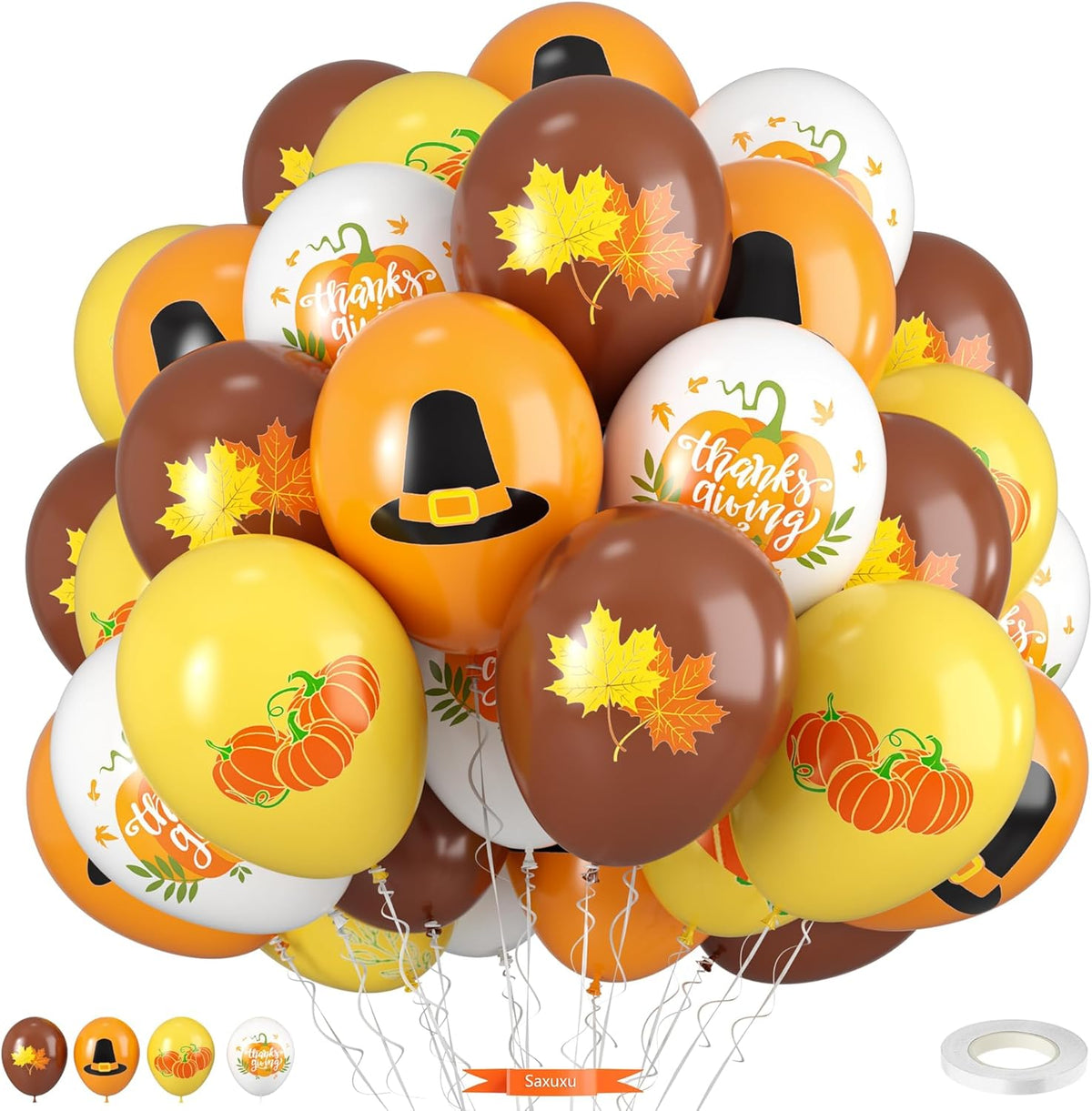 Thanksgiving Balloons, 12 Inch Orange Coffee Brown Yellow White Pumpkin Fall Maple Balloons for Boy