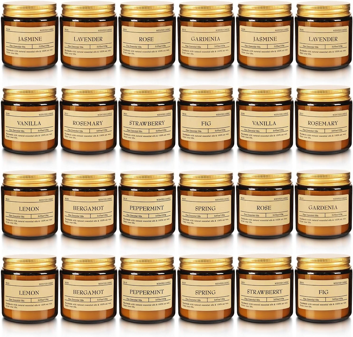 24-Pack Scented Candle Gift Box - 12 scents to Choose from (Rose/Lavender/Lemon/Vanilla), Natural