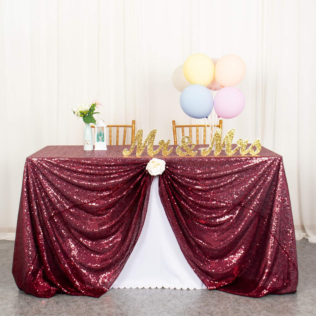 ShinyBeauty Sequin Tablecloth Burgundy 72x72-Inch Square Tablecloth Sequin Table Cover Glitter