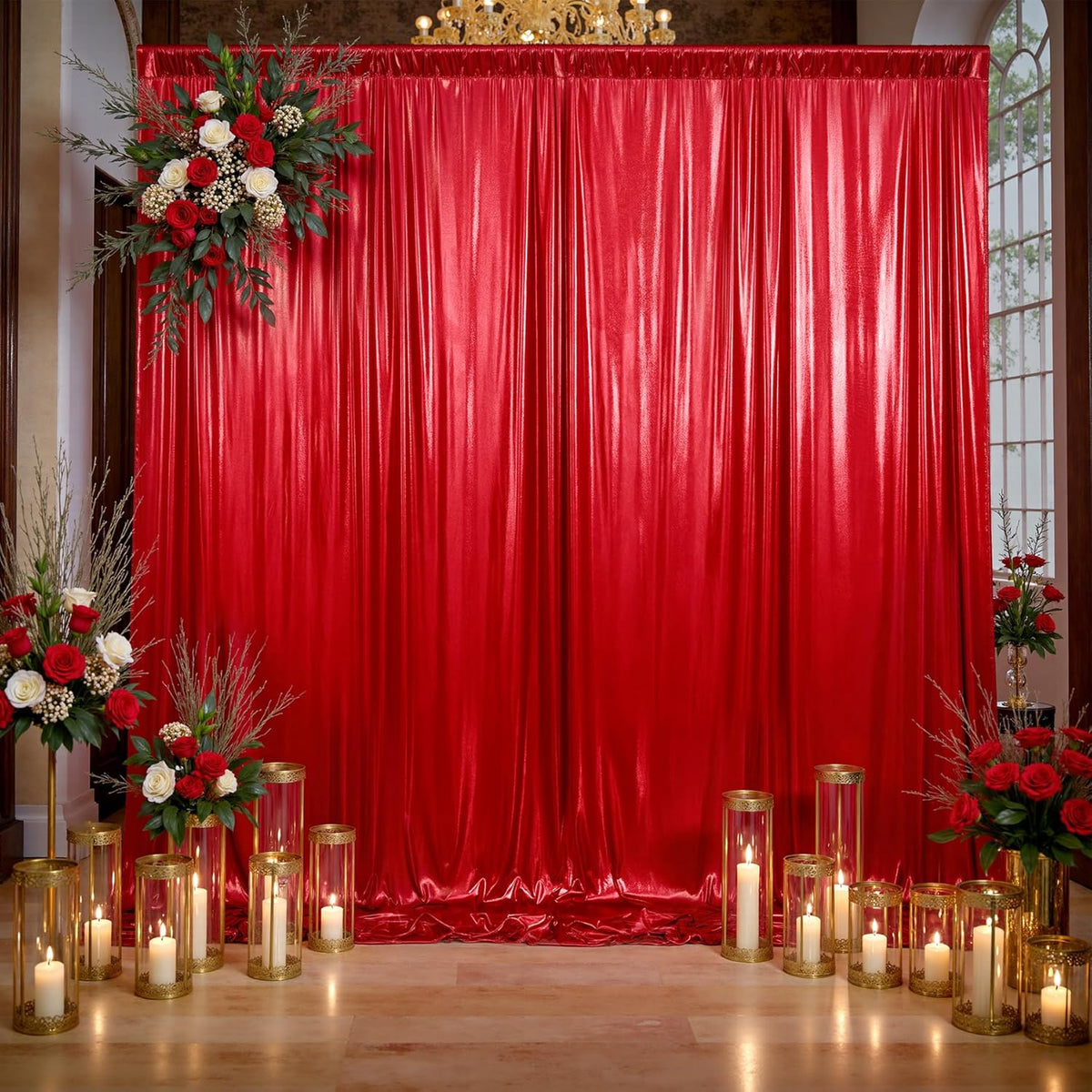 10x10ft Thick Red Glitter Backdrop Curtain Panels for Parties, Wrinkle Free Sequin Sparking Photo