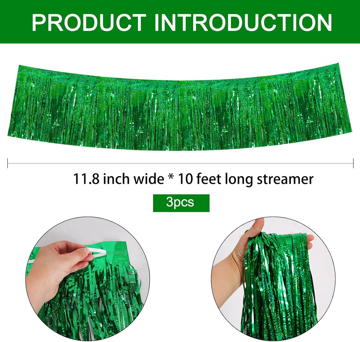 BEISHIDA 3 Packs Metallic Foil Fringe Garland Laser Green Wall Hanging Tinsel Fringe Banners for