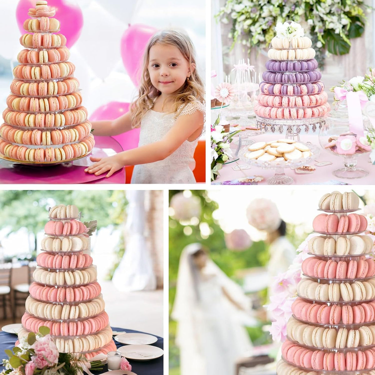 Macaron Tower Stand for Wedding Birthday Party, 4" - 13" Transparent Plastic Round Macaron Tower