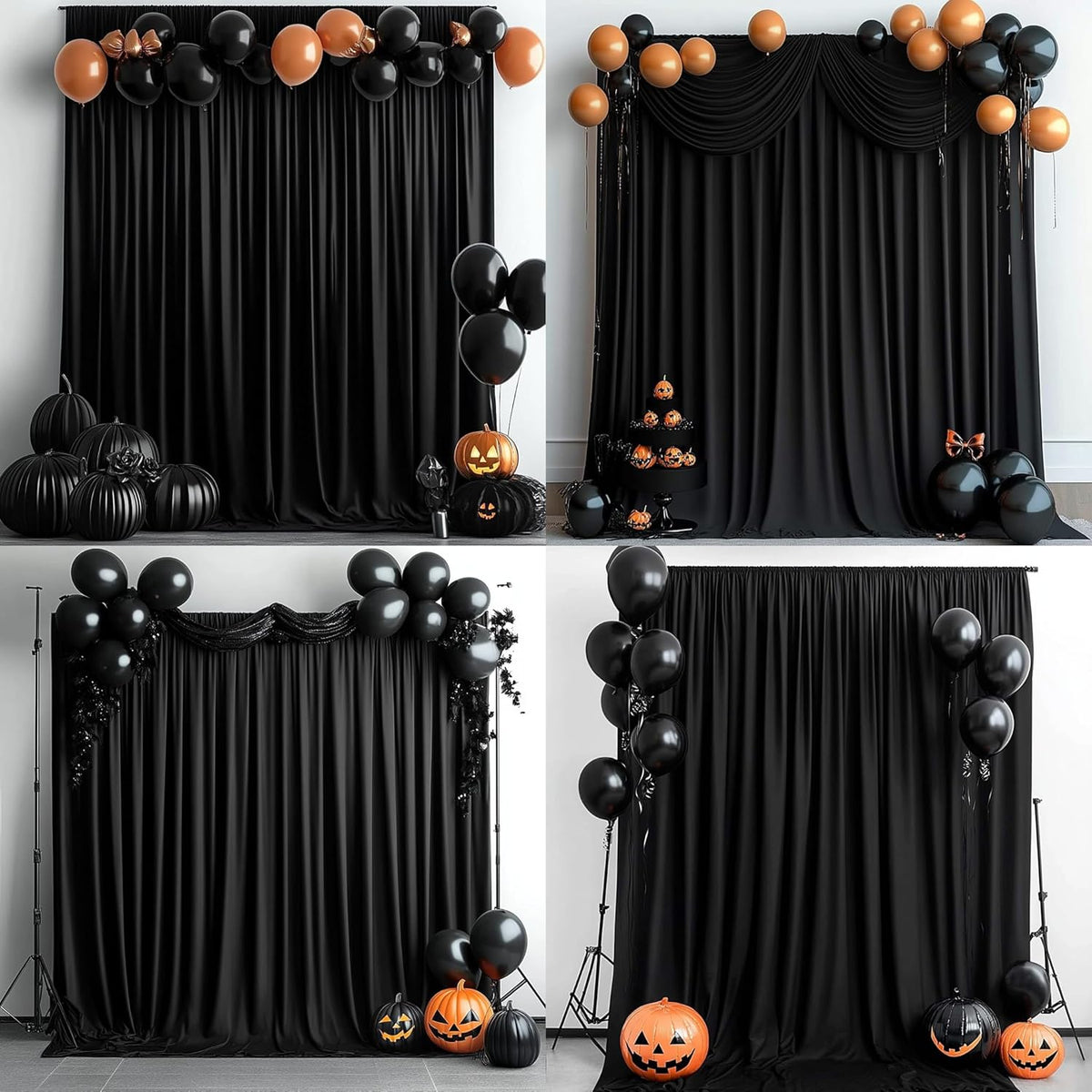 10 ft x 8 ft Wrinkle Free Black Backdrop Curtain for Parties, Polyester Black Photo Backdrop Drapes