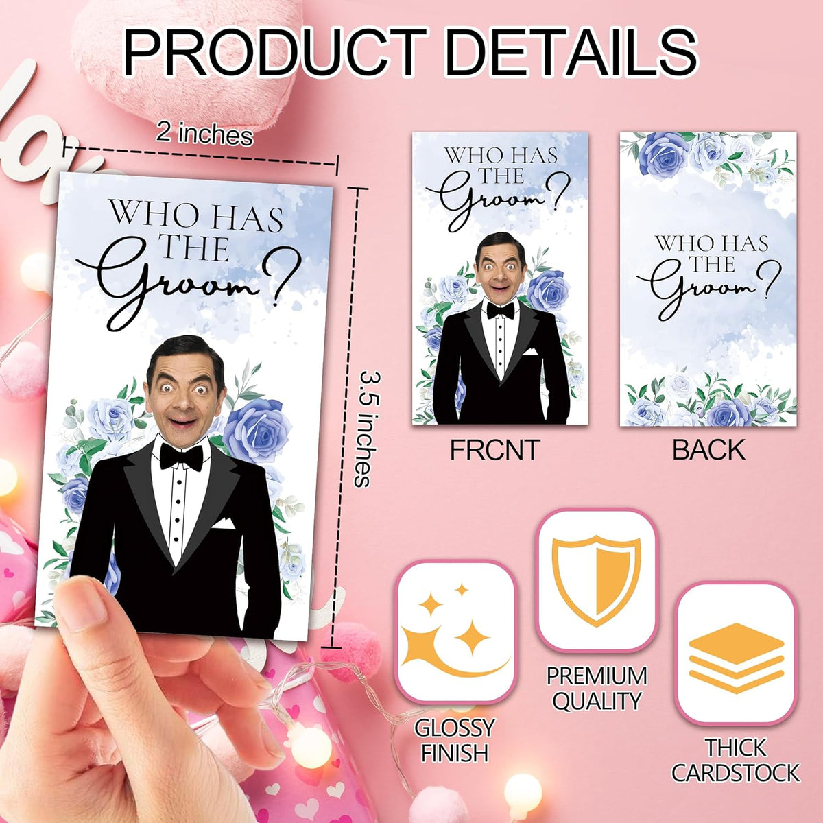 Who Has The Groom Bridal Shower Games, 41 Pcs Blue Floral Scratch Off Cards, 3.5"x 2.1" Funny