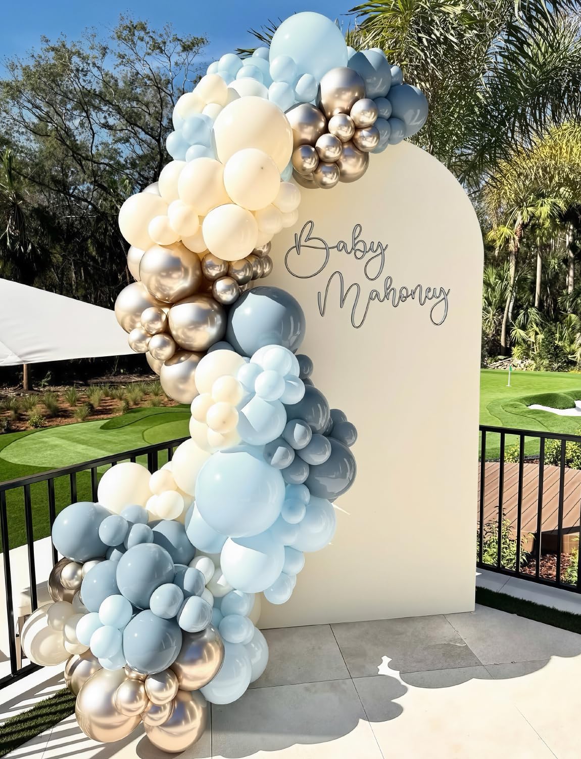 Dusty Blue and Gold Balloons - 12 Inch Dusty Blue Balloons Metallic Gold Sand White Latex Balloon