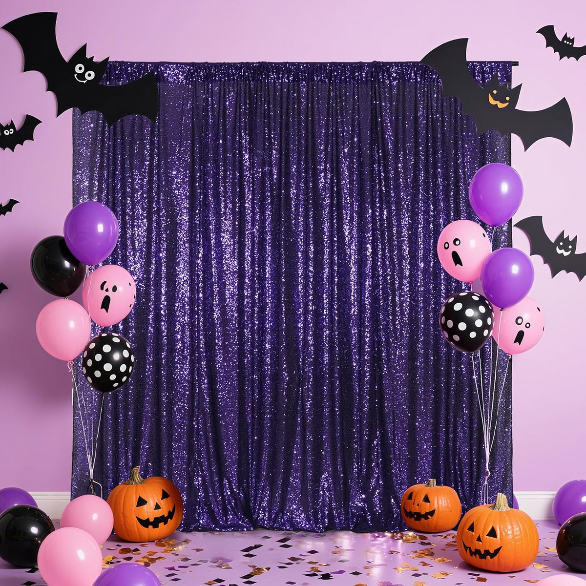 Poise3EHome Purple Sequin Backdrop, 6Ft x 8Ft Glitter Photography Background Curtains for Halloween