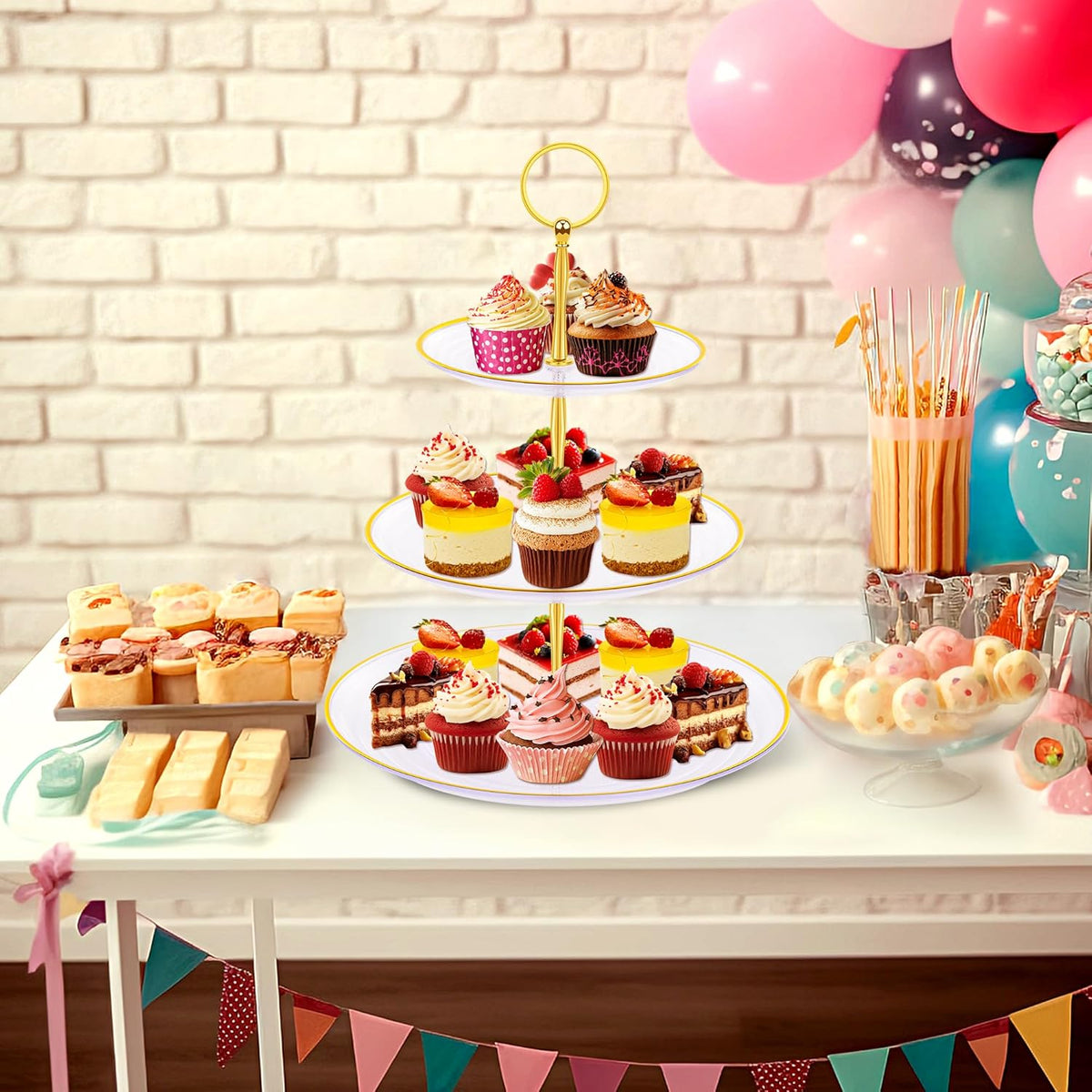 PinCute Cupcake Stand Holder - 3 Tier Cup Cake Dessert Stands, Plastic Tiered Serving Tray&Metal