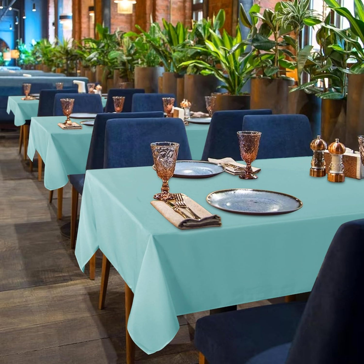 sancua 6 Pack Turquoise Tablecloth 60 x 102 Inch, Rectangle Table Cloth for 6 Feet Tables - Stain
