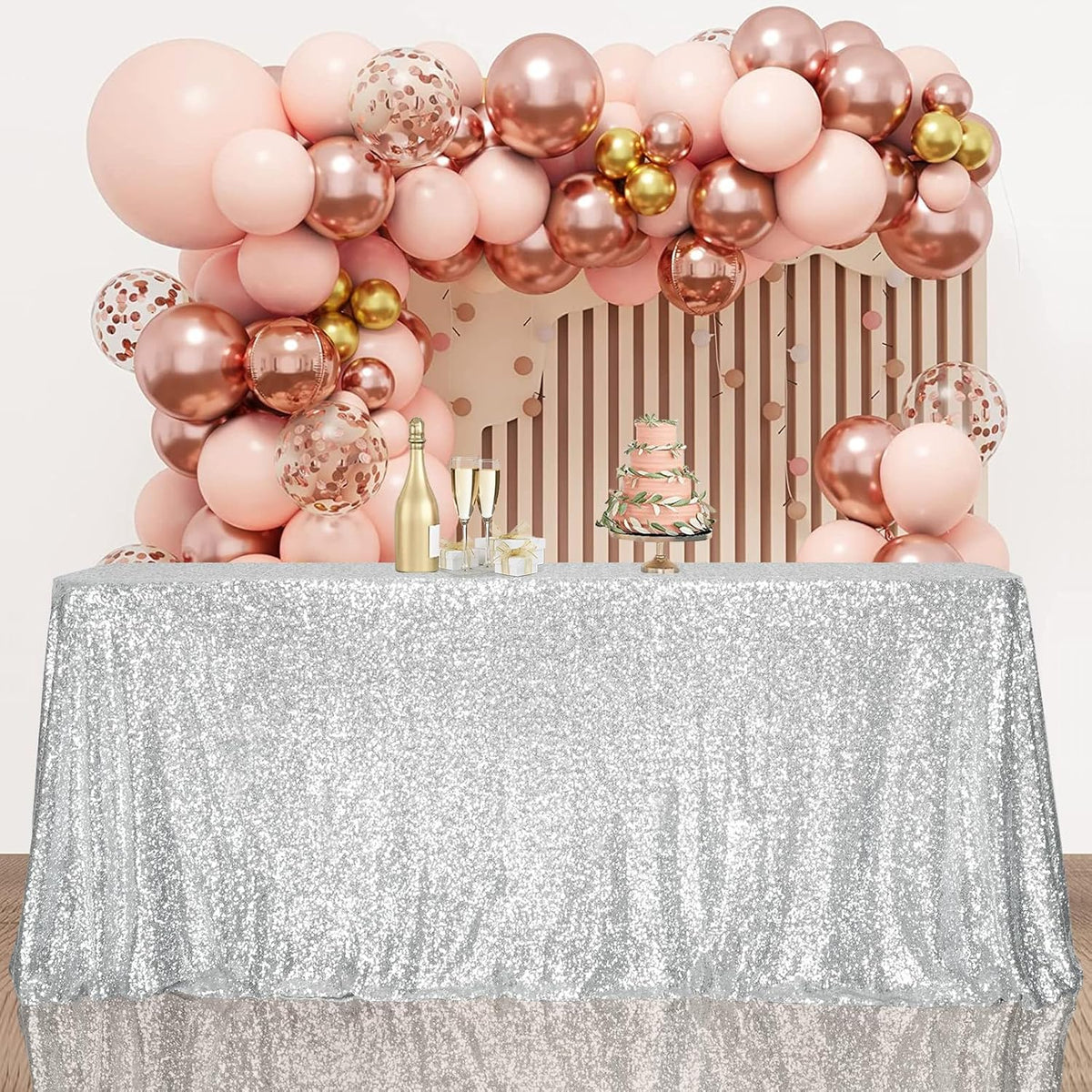 SquarePie Sequin Tablecloth 60 x 120 Inch Silver Reflect Lights Bling Sparkly Table Cloth for