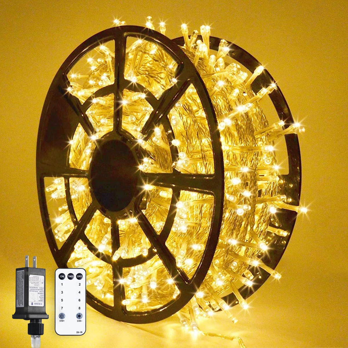 JMEXSUSS 1000 LED Christmas Outdoor String Lights Indoor with Remote 8 Modes Warm White Tree Lights