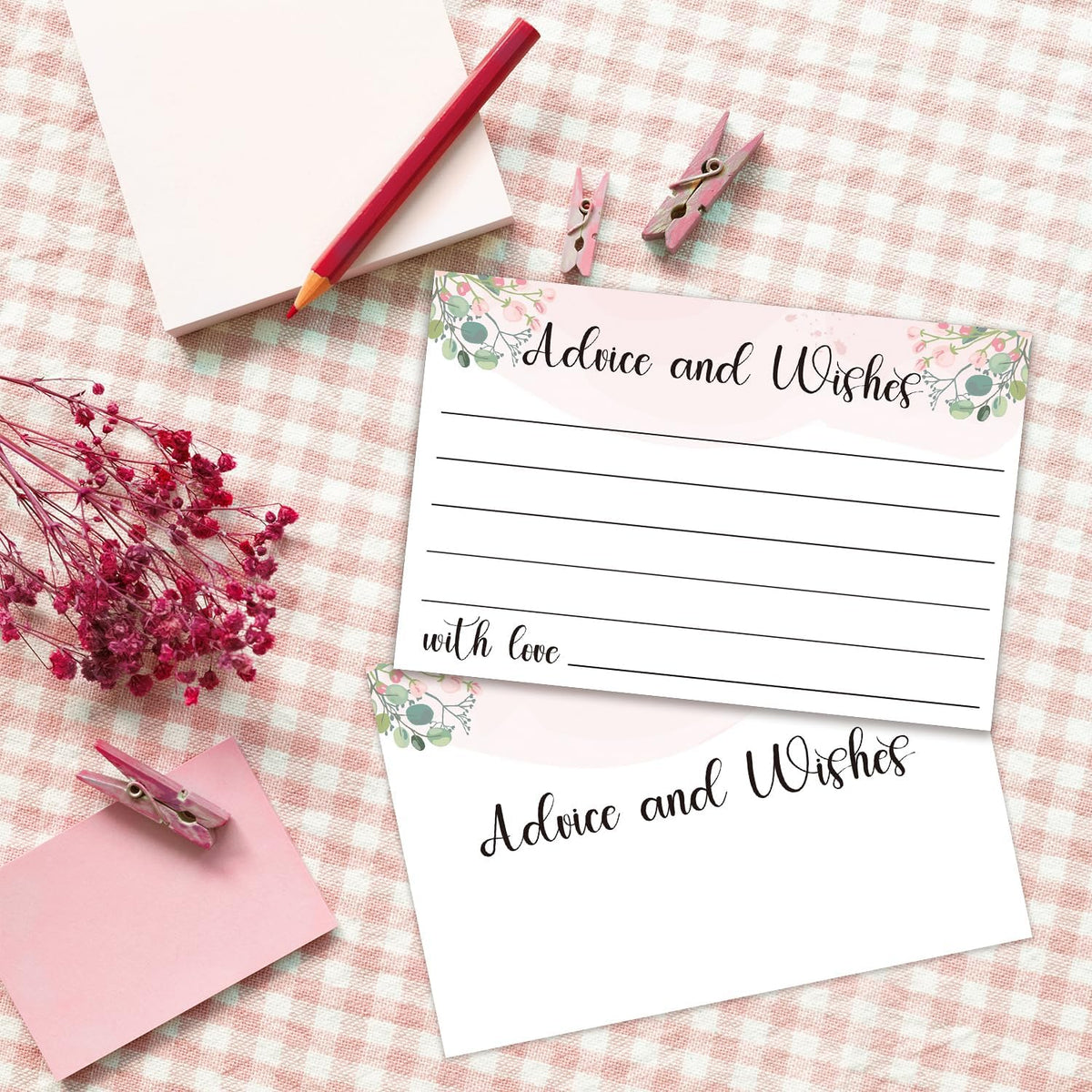 Floral Advice and Wishes Cards, Double-sided Blank Cards Suitable for Weddings, Bridal Showers, Mr