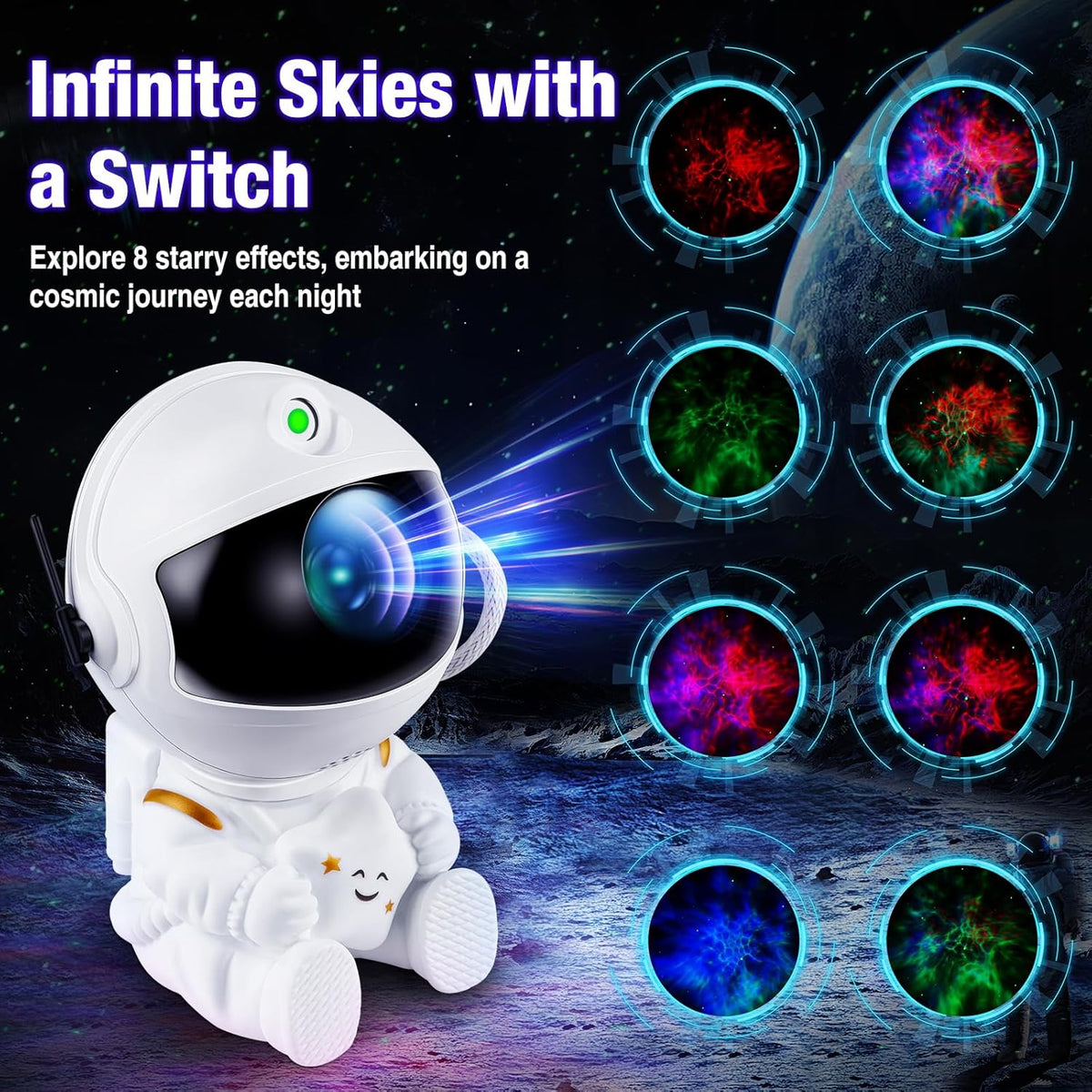 Astronaut Galaxy Projector Night Light – White Astronaut Holding Star, Star Projector Galaxy Lamp