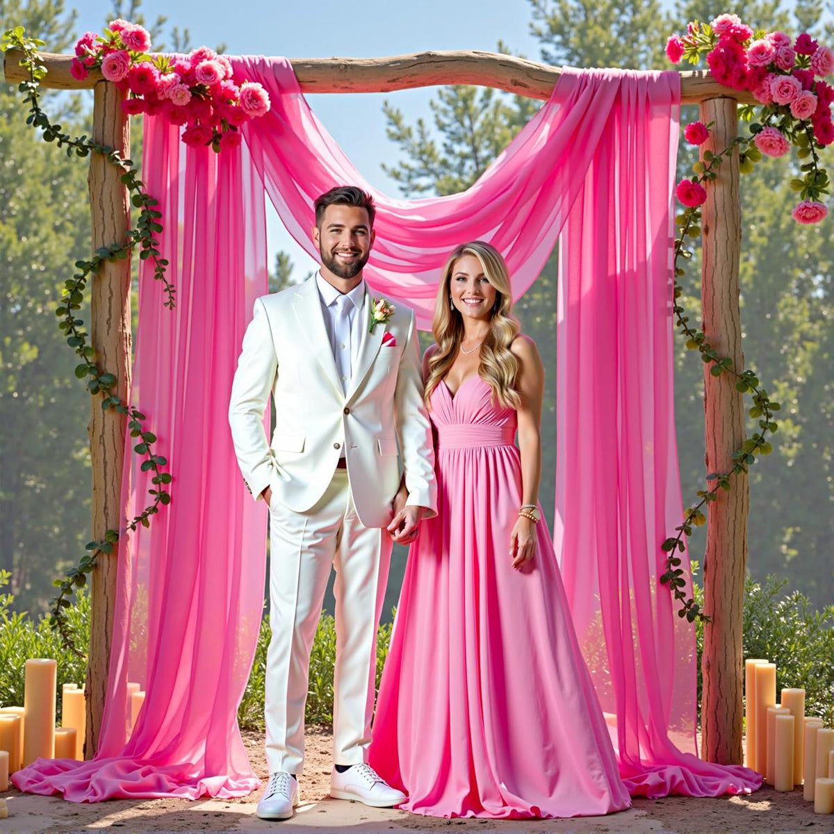 Wedding Arch Draping Fabric,1 Panel 18FT Hot Pink Sheer Chiffon Curtain Drapes 6 Yards for Wedding