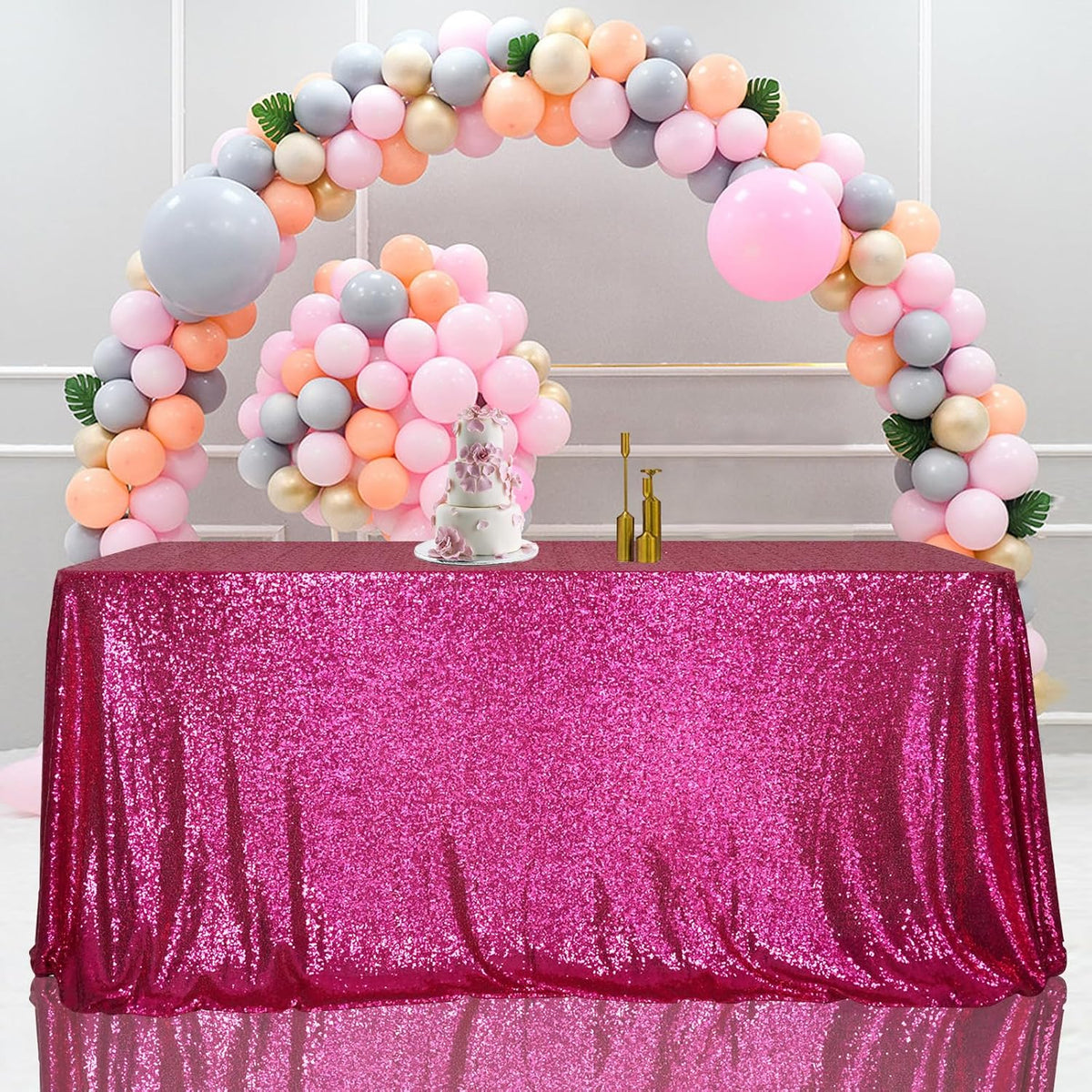 SquarePie Sequin Tablecloth 50 x 72 Inch Hot Pink Glitter Table Linen for Wedding Party