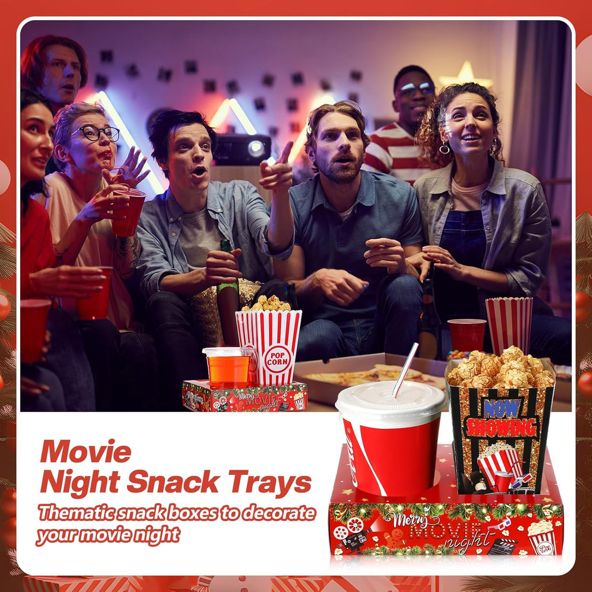 Faccito 36 Pcs Movie Night Snack Trays Movie Theater Snack Boxes Night Supply Disposable Paper
