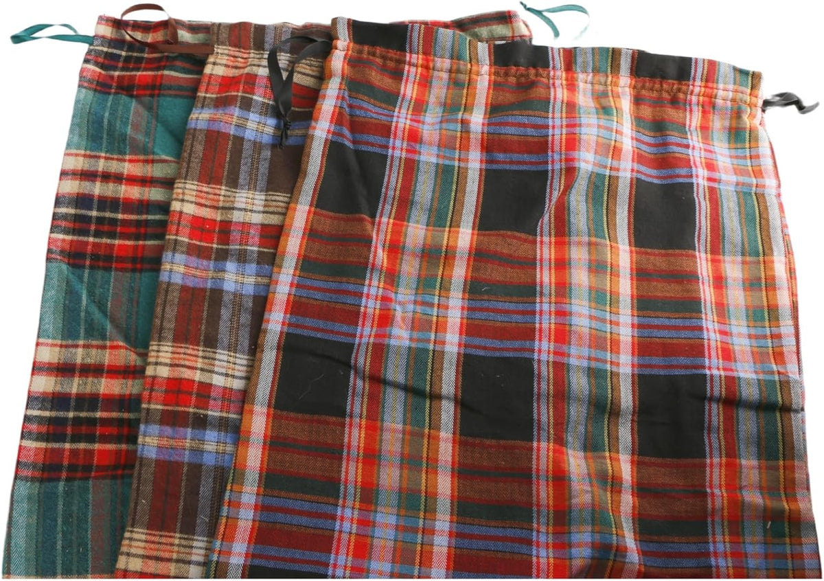 Meseey Large Christmas Gift Bags with Drawstrings Red Green Buffalo Plaid Reusable Sacks Bags Brown