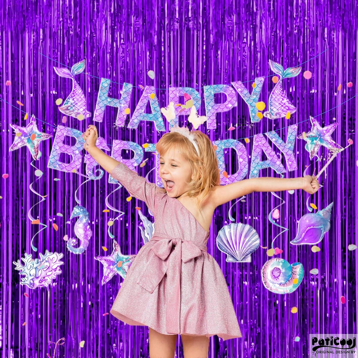 Purple Streamers Party Decorations - Thicken 4 Pack 3.2 x 8.2 FT - Purple Tinsel Foil Fringe