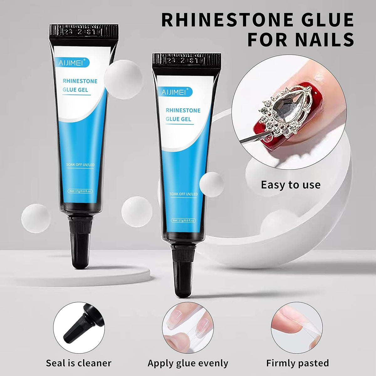 AIJIMEI 17g Nail Rhinestone Glue Nail Glue for Decorations Nail Charm 3D Nails Rhinestone Gel for