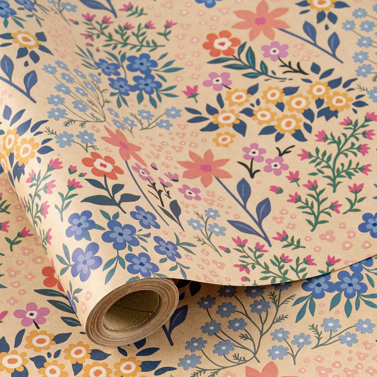 RUSPEPA Kraft Floral Wrapping Paper Roll for Girls Women, Mini Roll, Garden Flower Design
