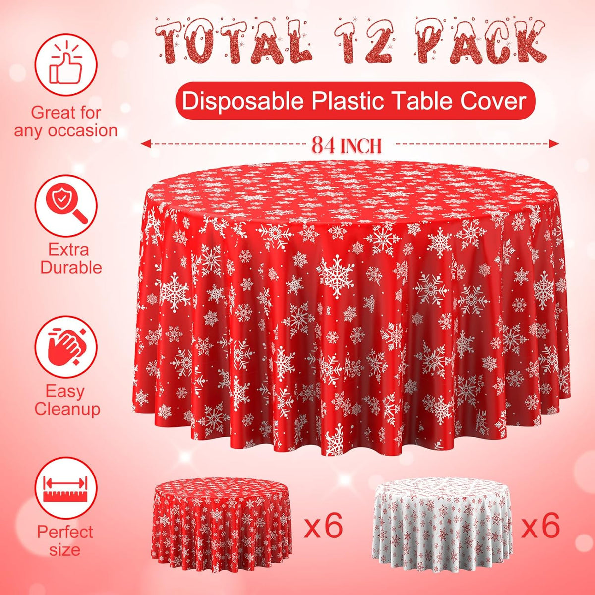 Jectivs 12 Pieces Christmas Snowflake Plastic Party Tablecloth Decorations,84 inch Disposable White