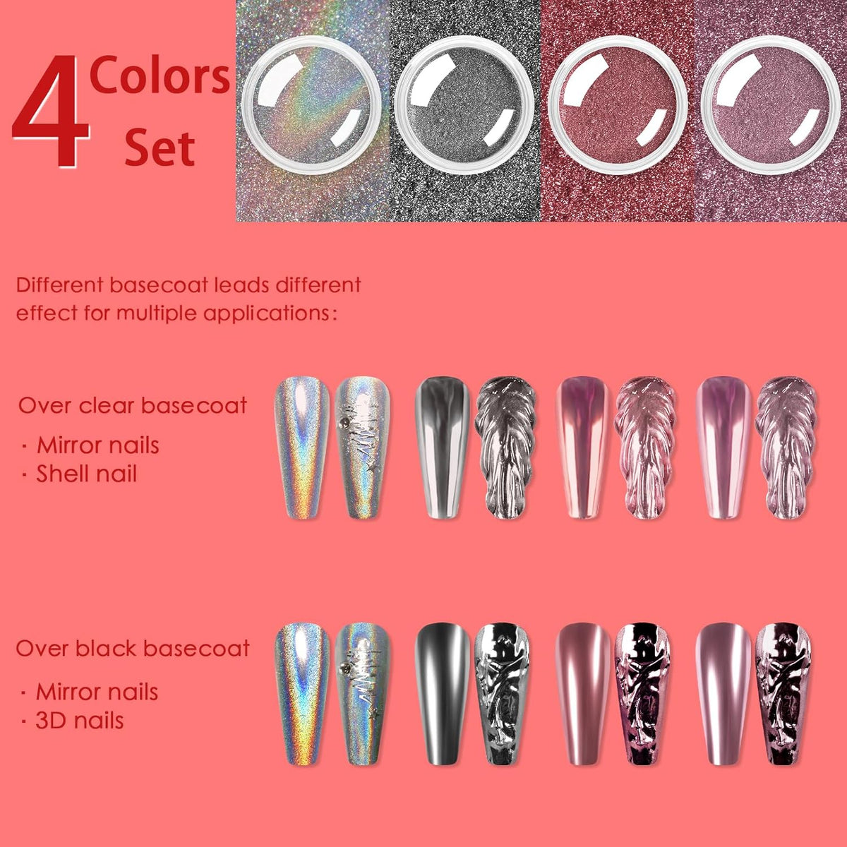 Allstarry Chrome Nail Powder, Metallic Mirror Effect Pigment Chrome Holographic Nail Glitter Magic
