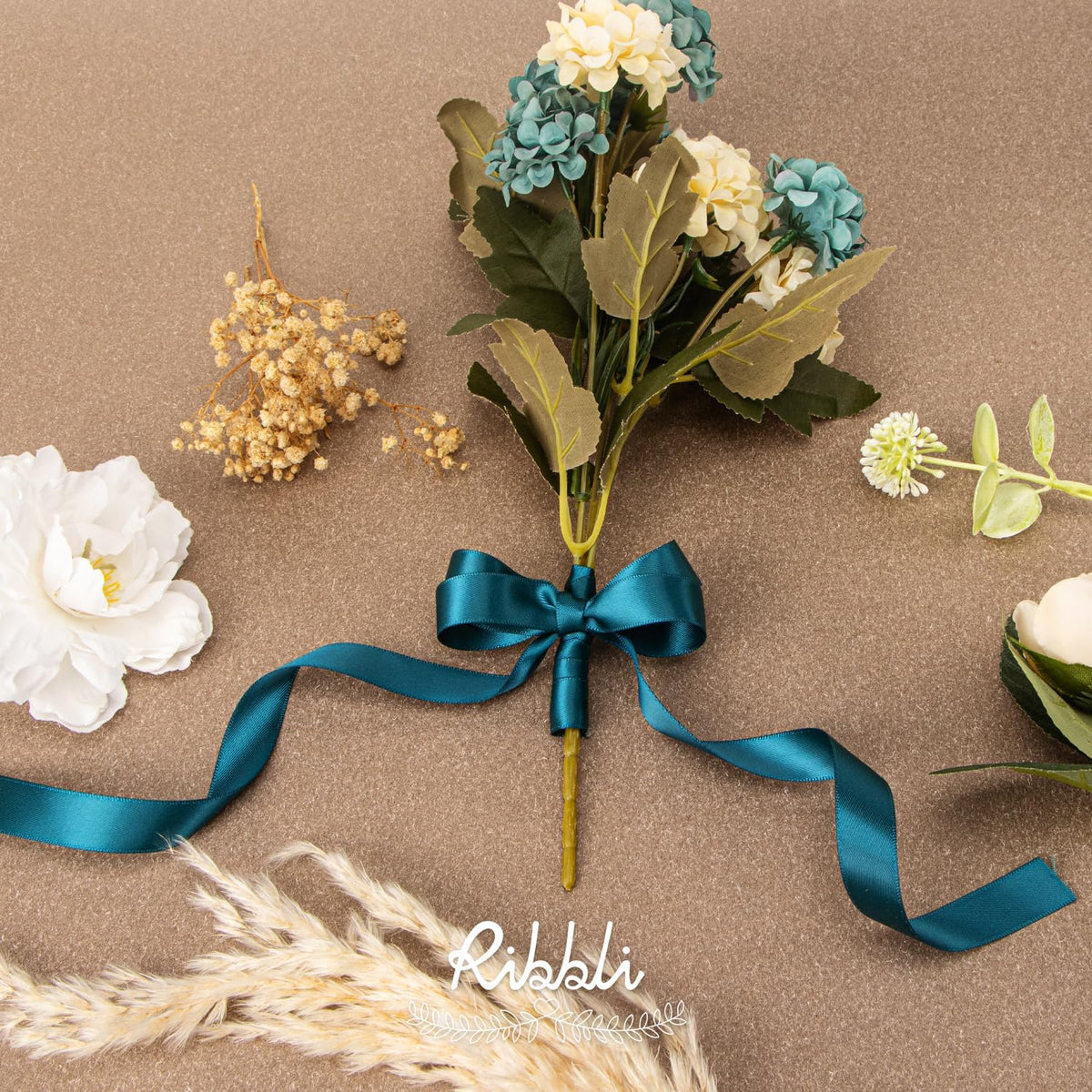 Ribbli Teal Satin Ribbon 5/8 inch x Continuous 25 Yards,Double Faced Satin Use for Craft, Gift
