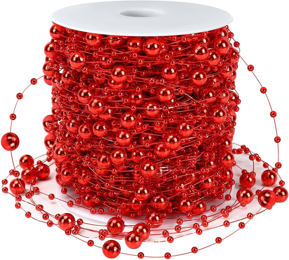 JULBEAR Beads Garland Decoration, 1Rolls 131Feet Red Christmas Pearl Strands Chain Bead Garland for