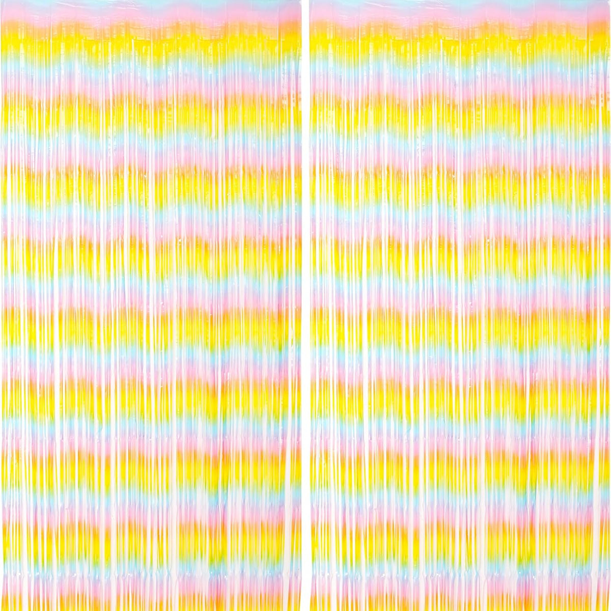 2 Pack Pastel Rainbow Foil Fringe Backdrop Curtains, Tinsel Streamers Birthday Party Decorations