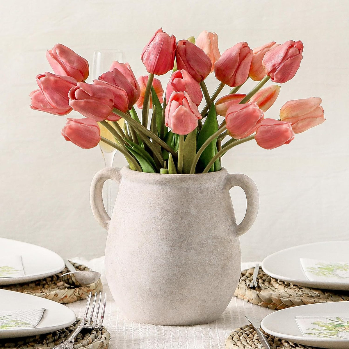 Ceramic Flower Vase Home Decor - 7.1 Inch White Rustic Table Flowers Vases Living Room Bedroom