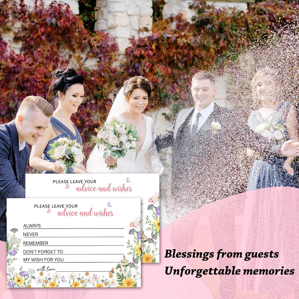 Advice and Wishes For the Mr and Mrs, Wildflower Advice Cards for Bridal Shower, Well Wishes for