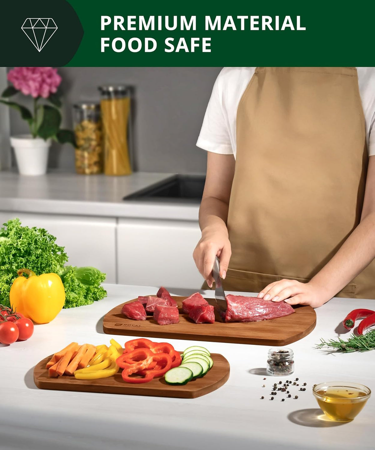 ROYAL CRAFT WOOD Wooden Cutting Boards for Kitchen Meal Prep & Serving - Bamboo Wood Serving Board