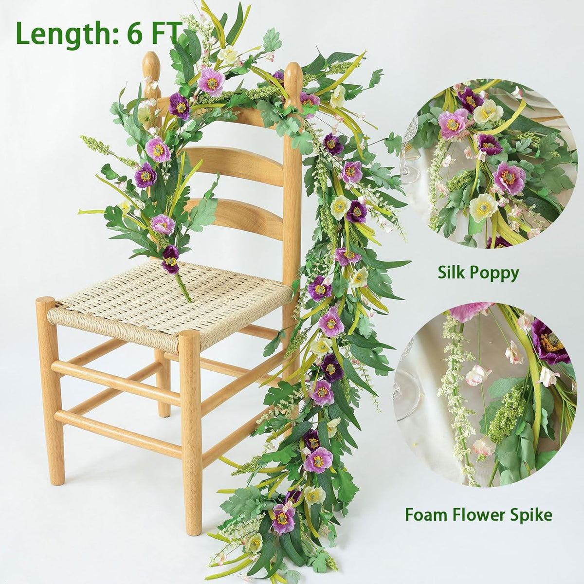 Mizii Purple Artificial Flower Garland 6FT Fake Poppy Floral Garland Hanging Vines Spring Summer